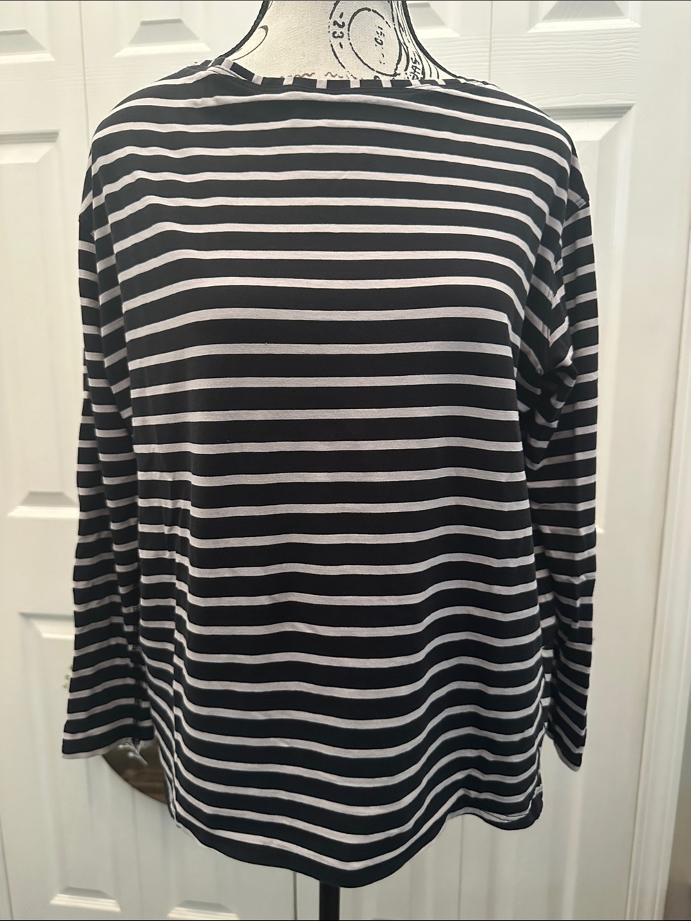 lululemon athletica Black and White Striped Long-Sleeve Boatneck Tee